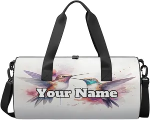 Personalized Watercolor Birds Sport Gym Bag, Custom Name Duffel Bags for Men, Waterproof Custom Sport Duffel Bag, Gymnastics Dance, Hummingbird