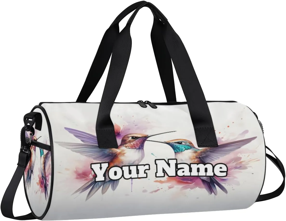 Personalized Watercolor Birds Sport Gym Bag, Custom Name Duffel Bags for Men, Waterproof Custom Sport Duffel Bag, Gymnastics Dance, Hummingbird