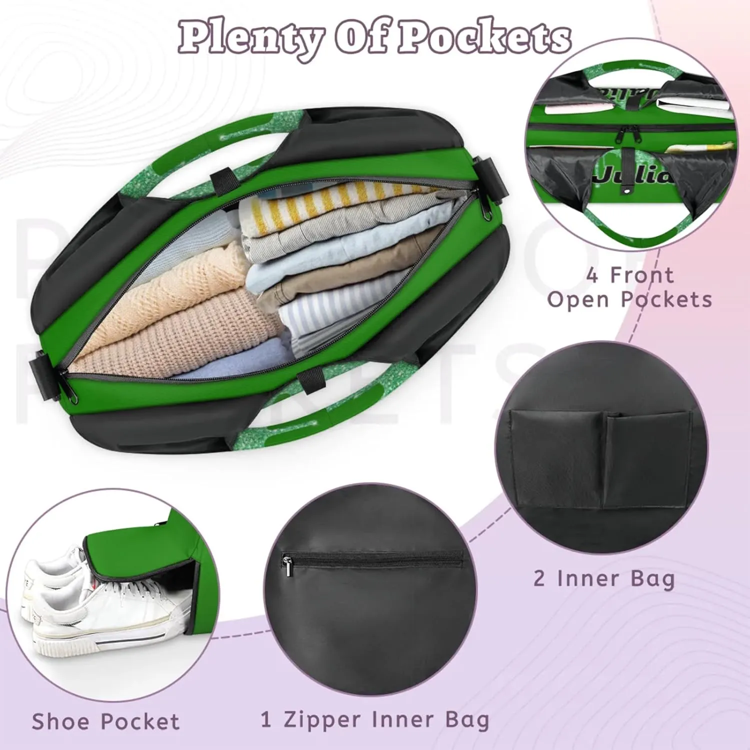 Personalized Yoga Mat Bag with Name Shoe Compartment, Water Fluid Glittering Travel Tote Sport Gym Duffel Bag