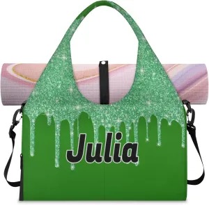 Personalized Yoga Mat Bag with Name Shoe Compartment, Water Fluid Glittering Travel Tote Sport Gym Duffel Bag
