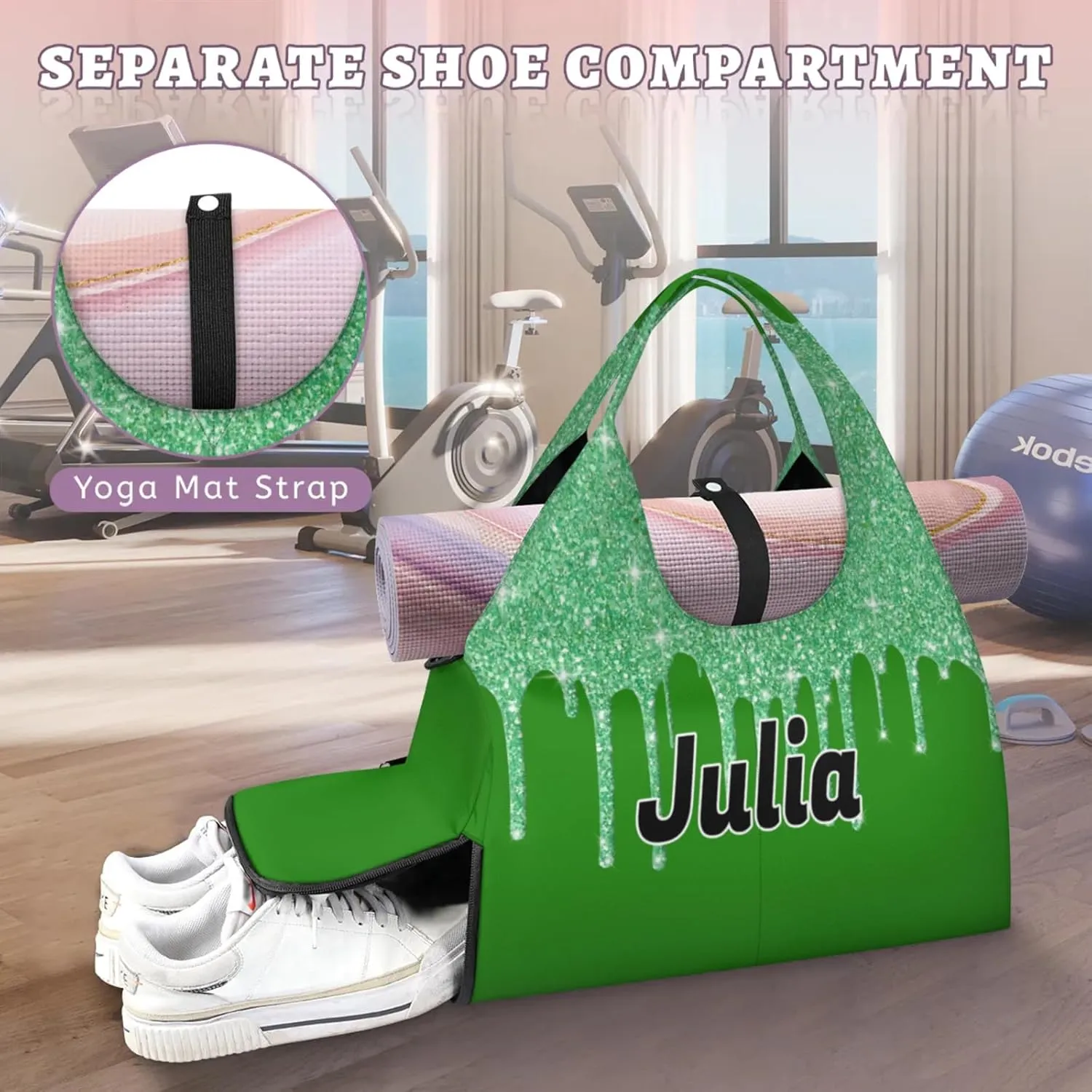 Personalized Yoga Mat Bag with Name Shoe Compartment, Water Fluid Glittering Travel Tote Sport Gym Duffel Bag