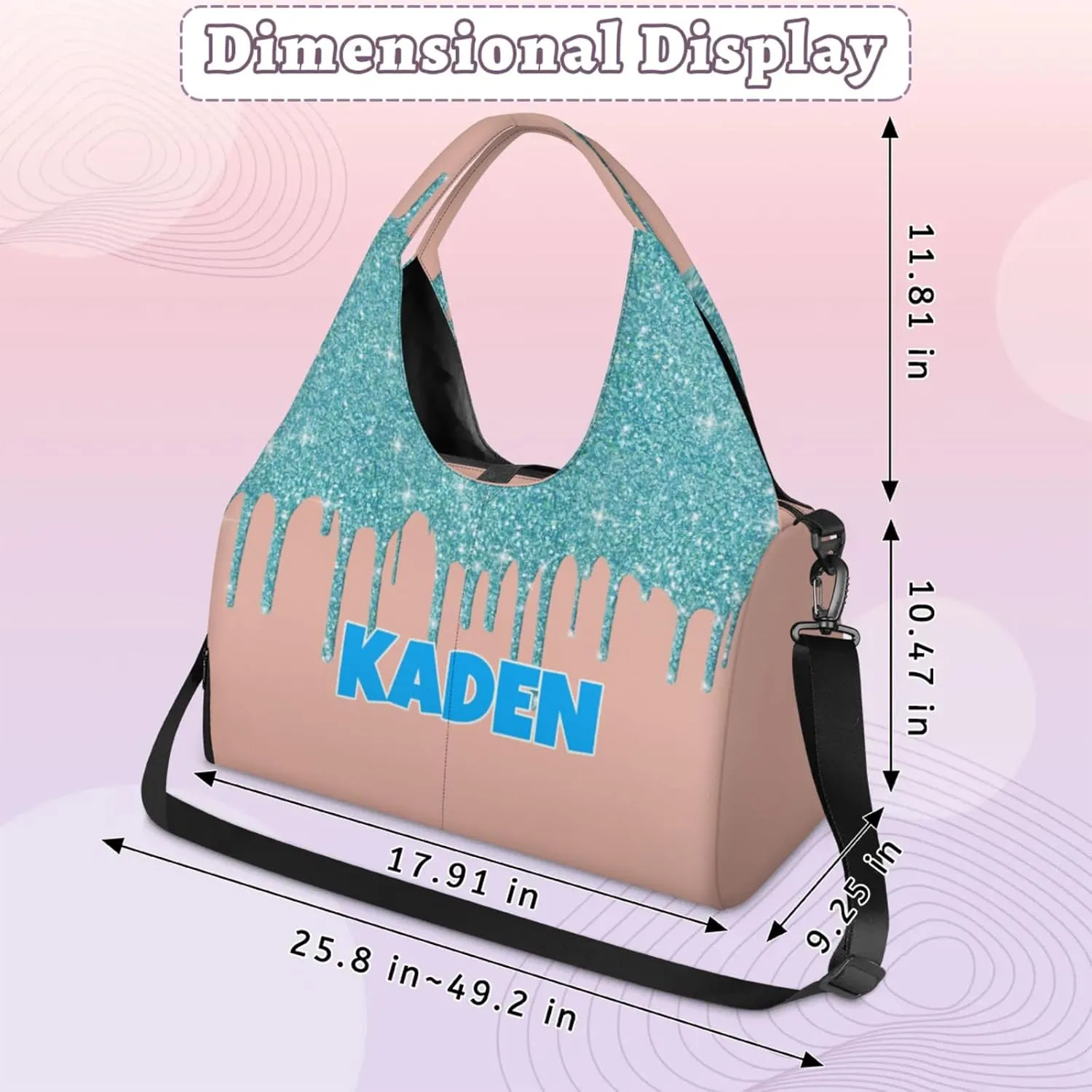 Personalized Yoga Mat Bag with Name Shoe Compartment, Water Fluid Glittering Travel Tote Sport Gym Duffel Bag