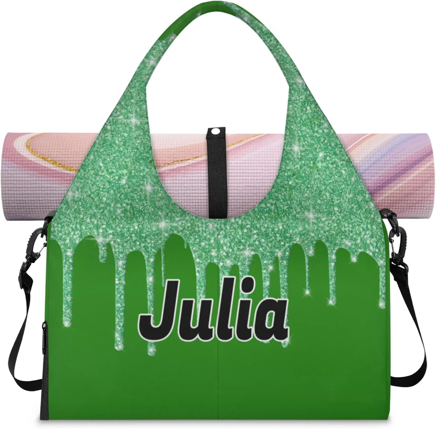 Personalized Yoga Mat Bag with Name Shoe Compartment, Water Fluid Glittering Travel Tote Sport Gym Duffel Bag