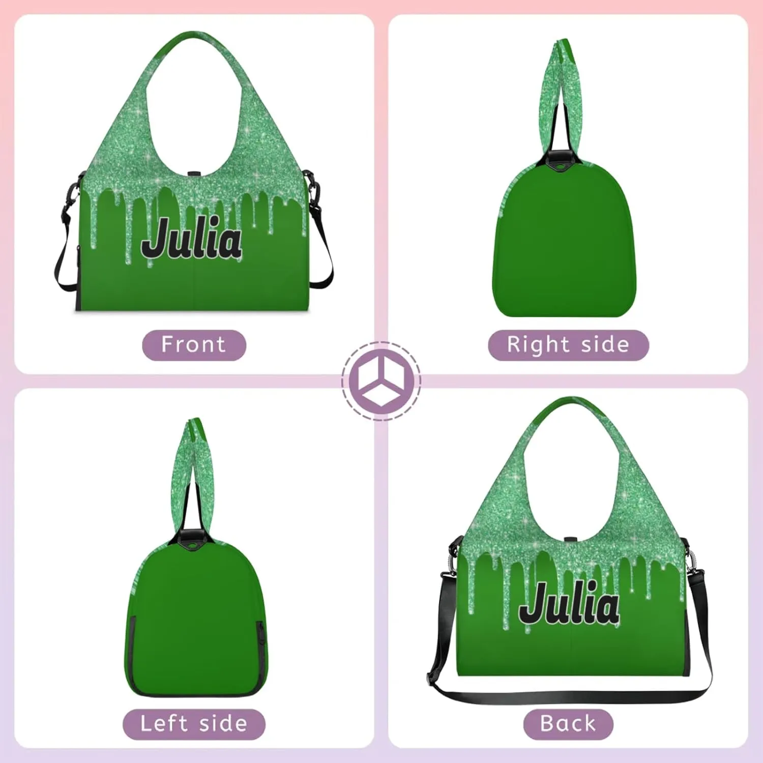 Personalized Yoga Mat Bag with Name Shoe Compartment, Water Fluid Glittering Travel Tote Sport Gym Duffel Bag