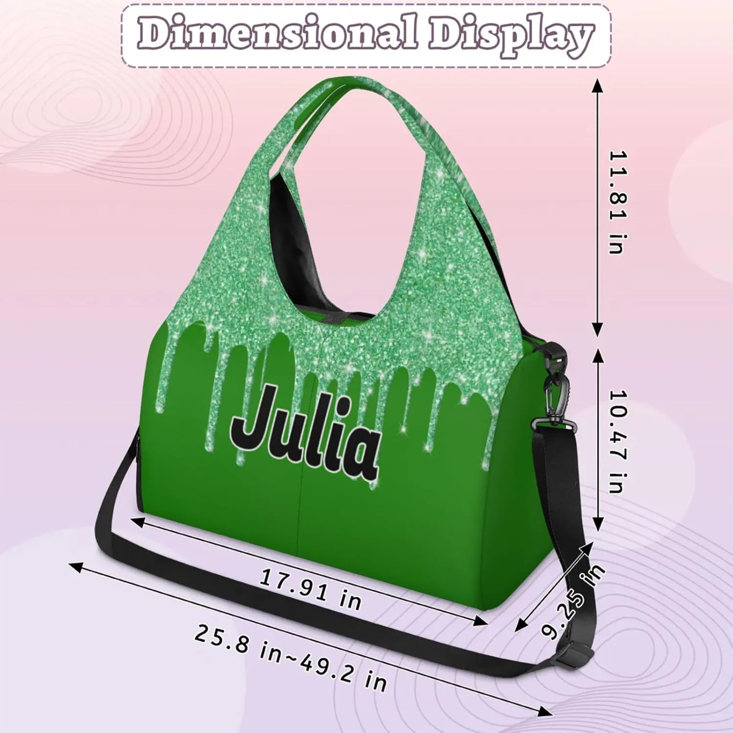 Personalized Yoga Mat Bag with Name Shoe Compartment, Water Fluid Glittering Travel Tote Sport Gym Duffel Bag