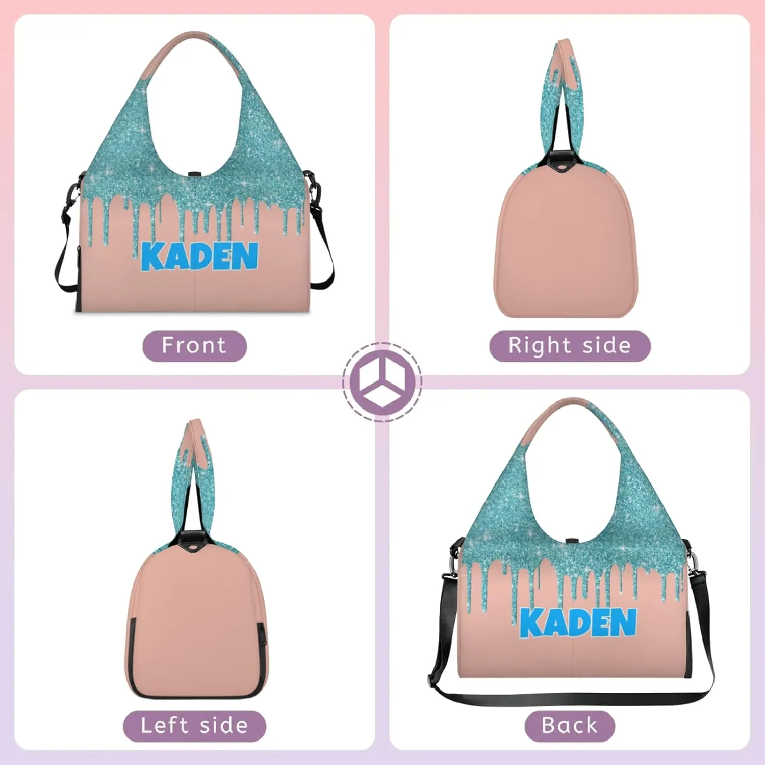 Personalized Yoga Mat Bag with Name Shoe Compartment, Water Fluid Glittering Travel Tote Sport Gym Duffel Bag