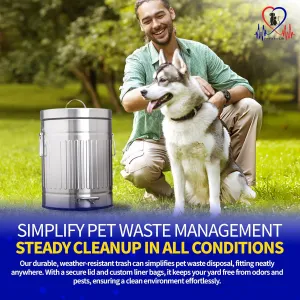 Pet Fit For Life 16" Tall Galvanized Steel Trash Can - Features Step Foot Pedal, Lid Lift - Plastic Inner Lining & Custom Liner Bags - Weather-Resistant, Covered Bin for Lawn & Yard (12L/3.2 Gallons)