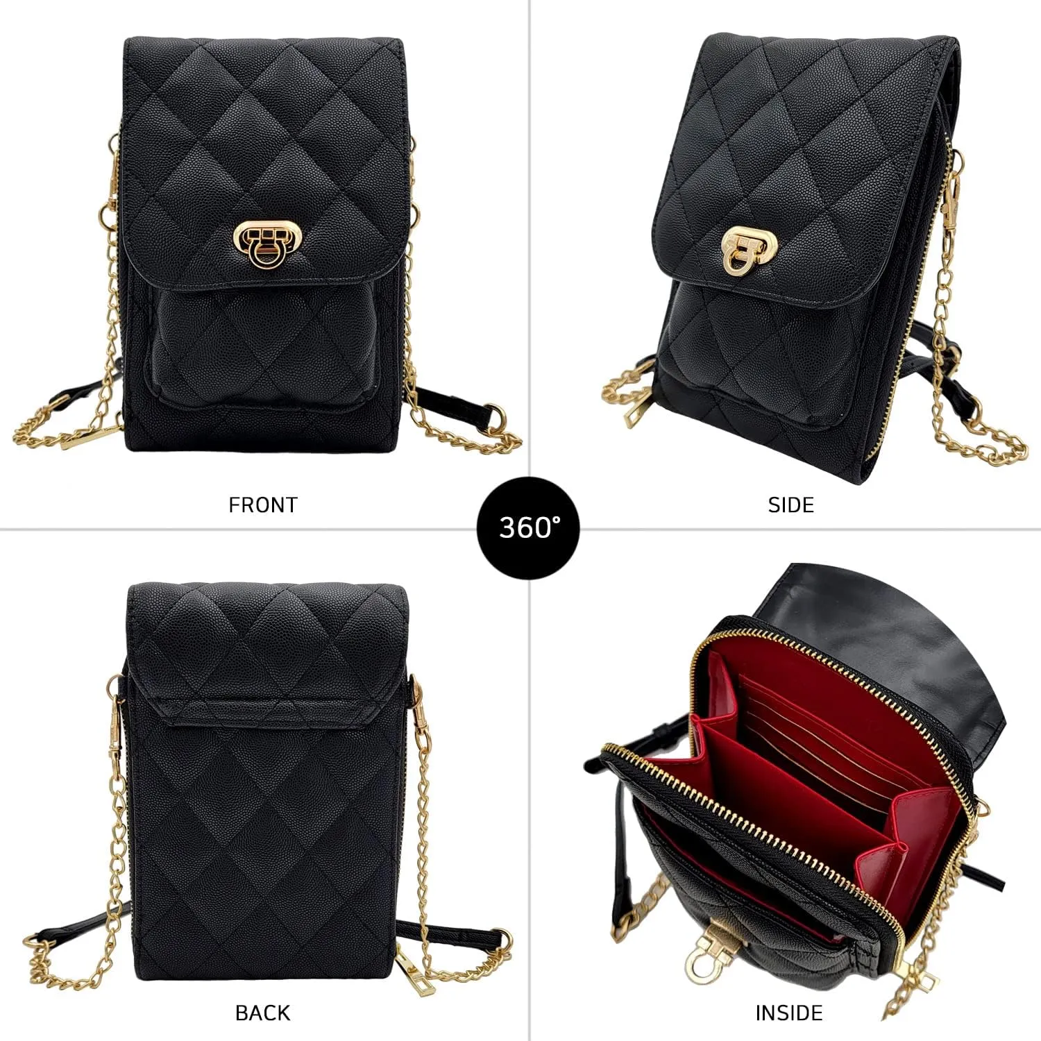 Phone Crossbody Bags for Women Small Vegan Leather Mini Shoulder Wallet Card Quilted Purse