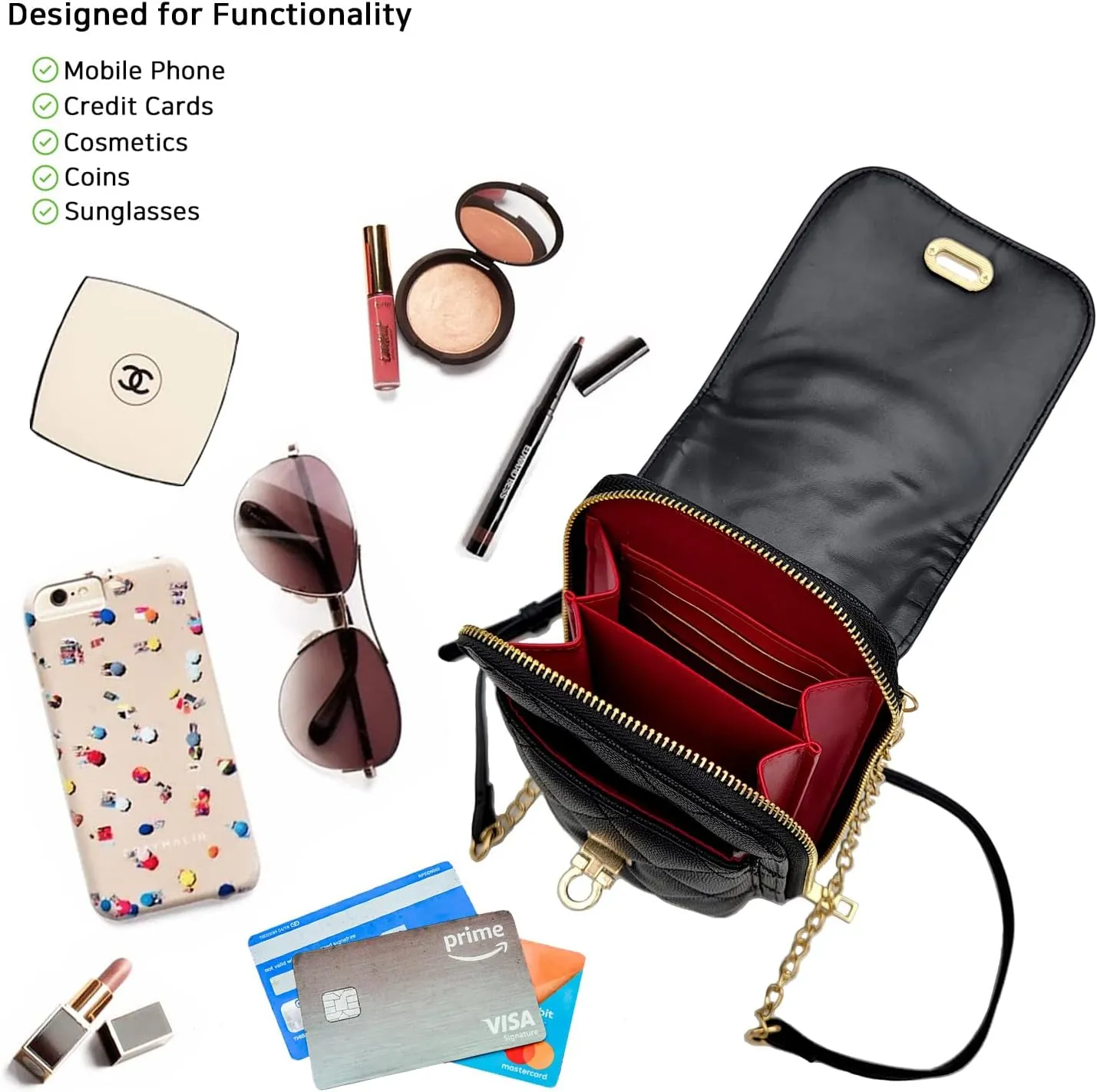 Phone Crossbody Bags for Women Small Vegan Leather Mini Shoulder Wallet Card Quilted Purse