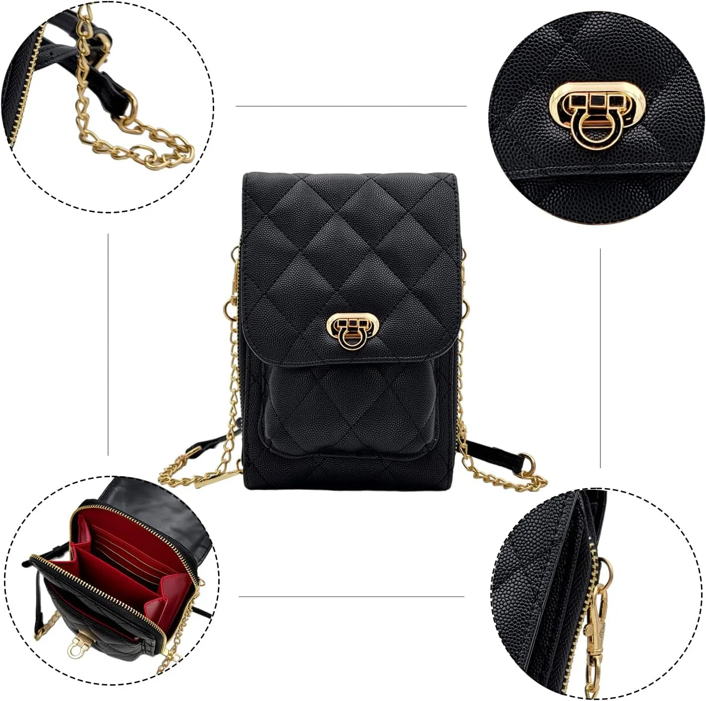 Phone Crossbody Bags for Women Small Vegan Leather Mini Shoulder Wallet Card Quilted Purse