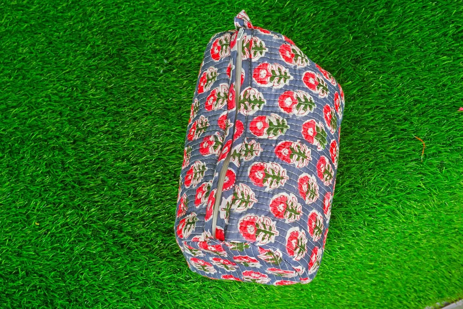 Pieces Indian Handmade Cotton Quilted Handmade Floral Hand Block Print Toiletry Bag,Cosmetic Pouch Bag Makeup Bag For Women (1, Blue A), 85485