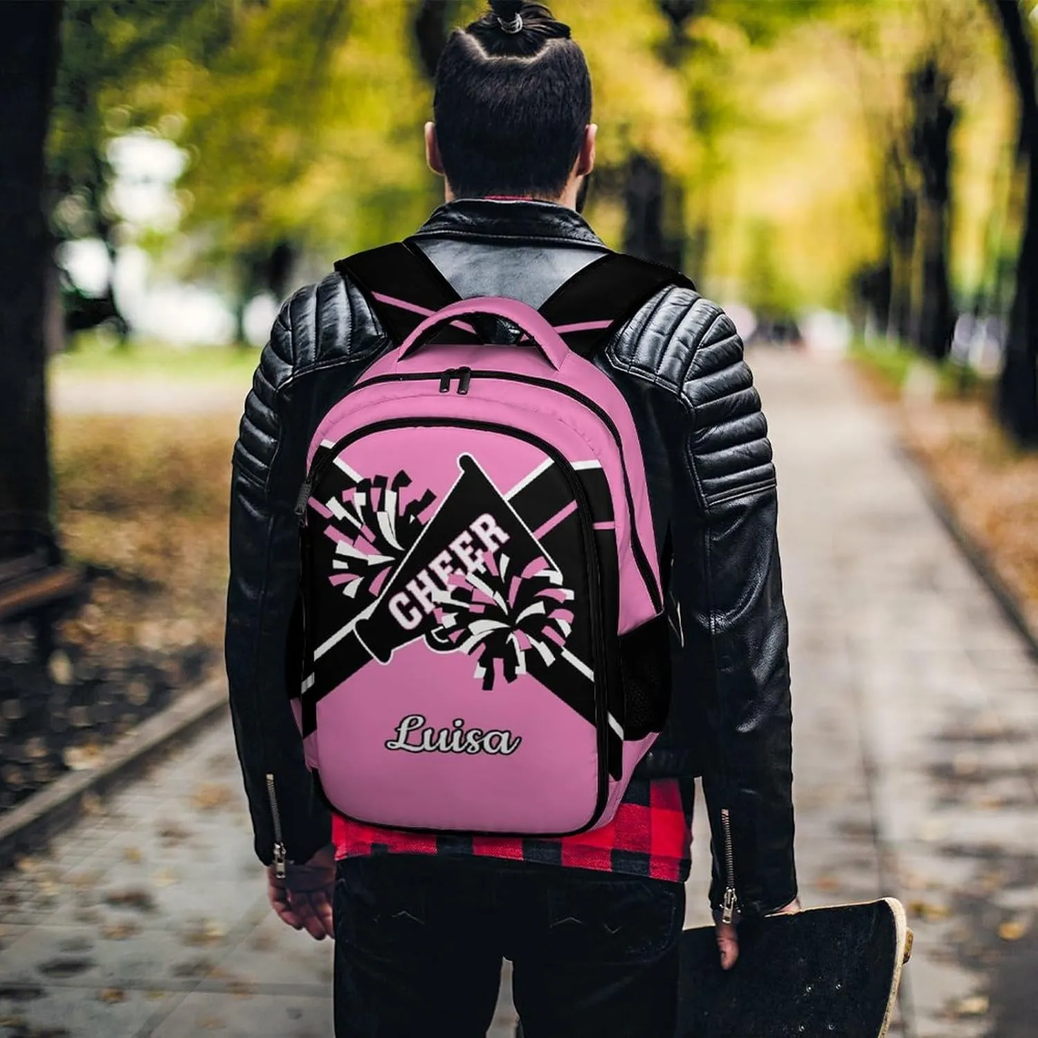 Pink Cheerleader School Backpack Custom Personalized with Name for Travel Daypack Sport Laptop Bag