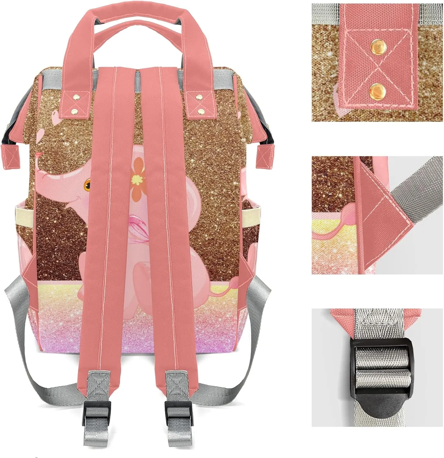 Pink Elephant Diaper Bags Backpack Customized Baby Bag Nursing Nappy Bag Travel Tote Gifts for Women