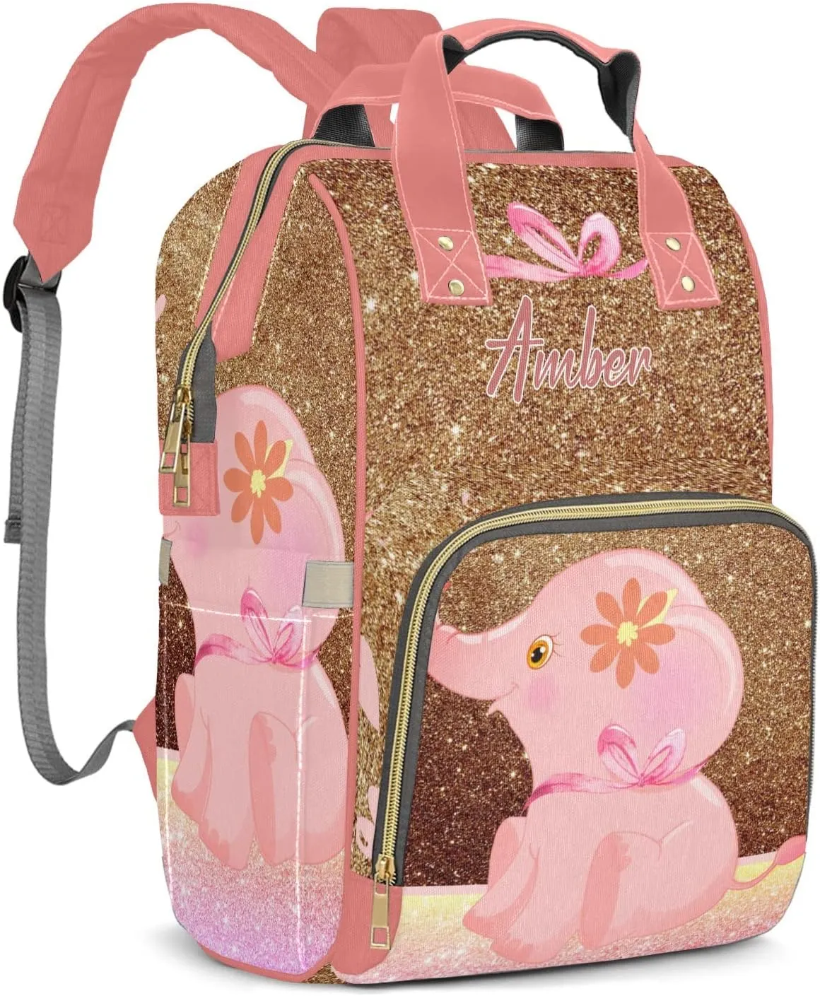 Pink Elephant Diaper Bags Backpack Customized Baby Bag Nursing Nappy Bag Travel Tote Gifts for Women