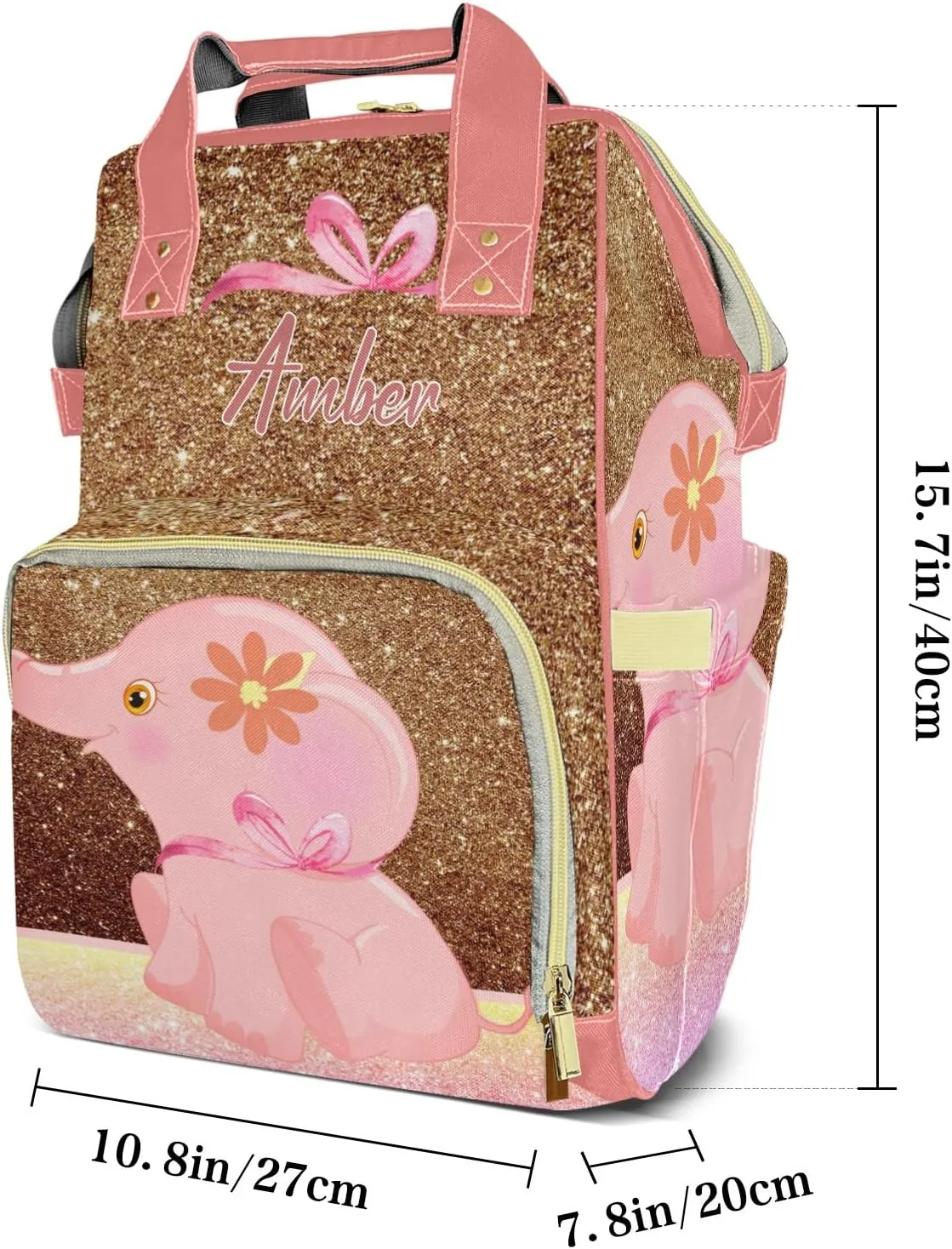 Pink Elephant Diaper Bags Backpack Customized Baby Bag Nursing Nappy Bag Travel Tote Gifts for Women
