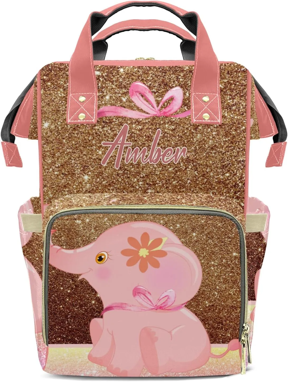 Pink Elephant Diaper Bags Backpack Customized Baby Bag Nursing Nappy Bag Travel Tote Gifts for Women