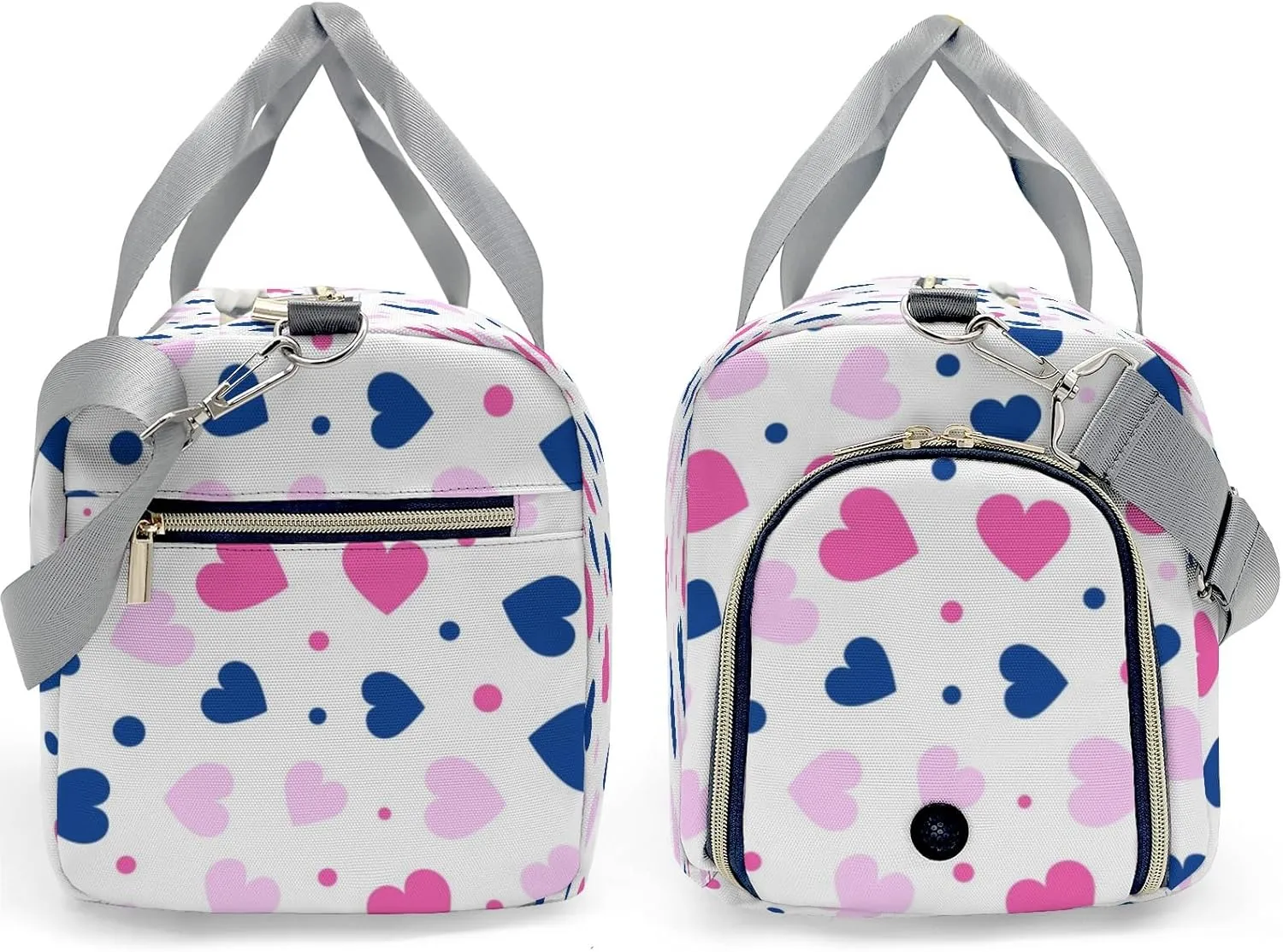 Pink Love Hearts Personalized Travel Duffel Bag Custom Waterproof Overnight Bag for Gym Sport Swim Bags Travel Assistant