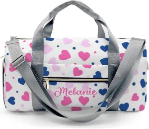 Pink Love Hearts Personalized Travel Duffel Bag Custom Waterproof Overnight Bag for Gym Sport Swim Bags Travel Assistant