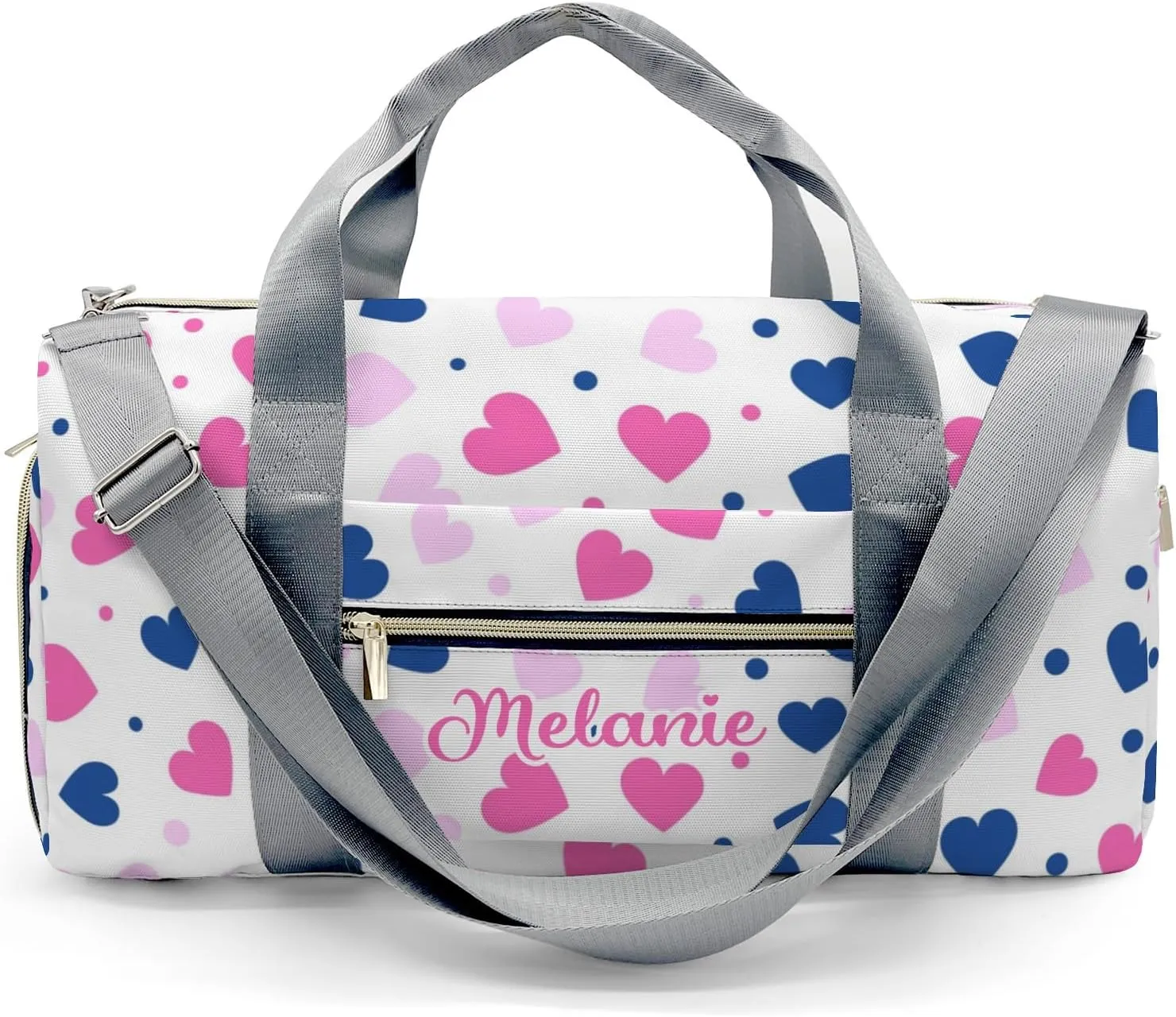 Pink Love Hearts Personalized Travel Duffel Bag Custom Waterproof Overnight Bag for Gym Sport Swim Bags Travel Assistant