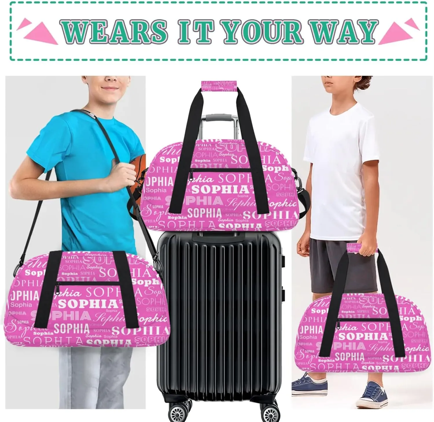 Pink Purple Custom Dance Bag Personalized Kids Gym Bag Overnight Duffel Bag Weekender Travel Bags for Girls Gymnastics Creative Name Ballet Bag Customized Kids Gifts