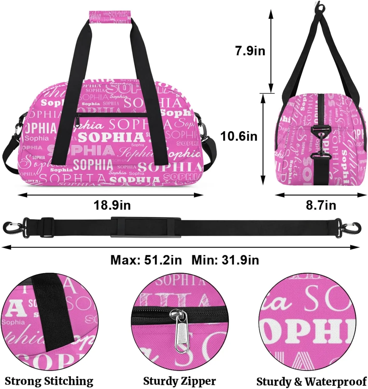 Pink Purple Custom Dance Bag Personalized Kids Gym Bag Overnight Duffel Bag Weekender Travel Bags for Girls Gymnastics Creative Name Ballet Bag Customized Kids Gifts