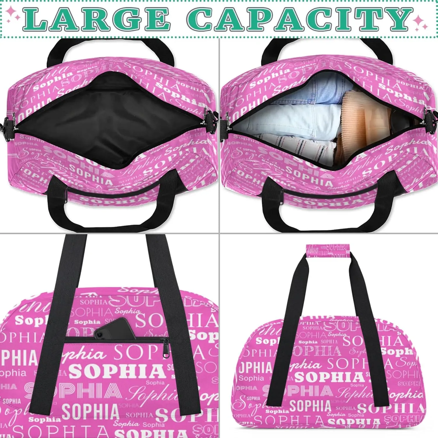Pink Purple Custom Dance Bag Personalized Kids Gym Bag Overnight Duffel Bag Weekender Travel Bags for Girls Gymnastics Creative Name Ballet Bag Customized Kids Gifts
