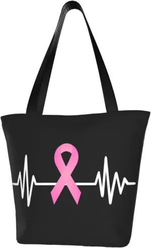 Pink Ribbon Heartbeat Breast Cancer Awareness Fashion Shoulder Bag Large Capacity For Man Or Woman