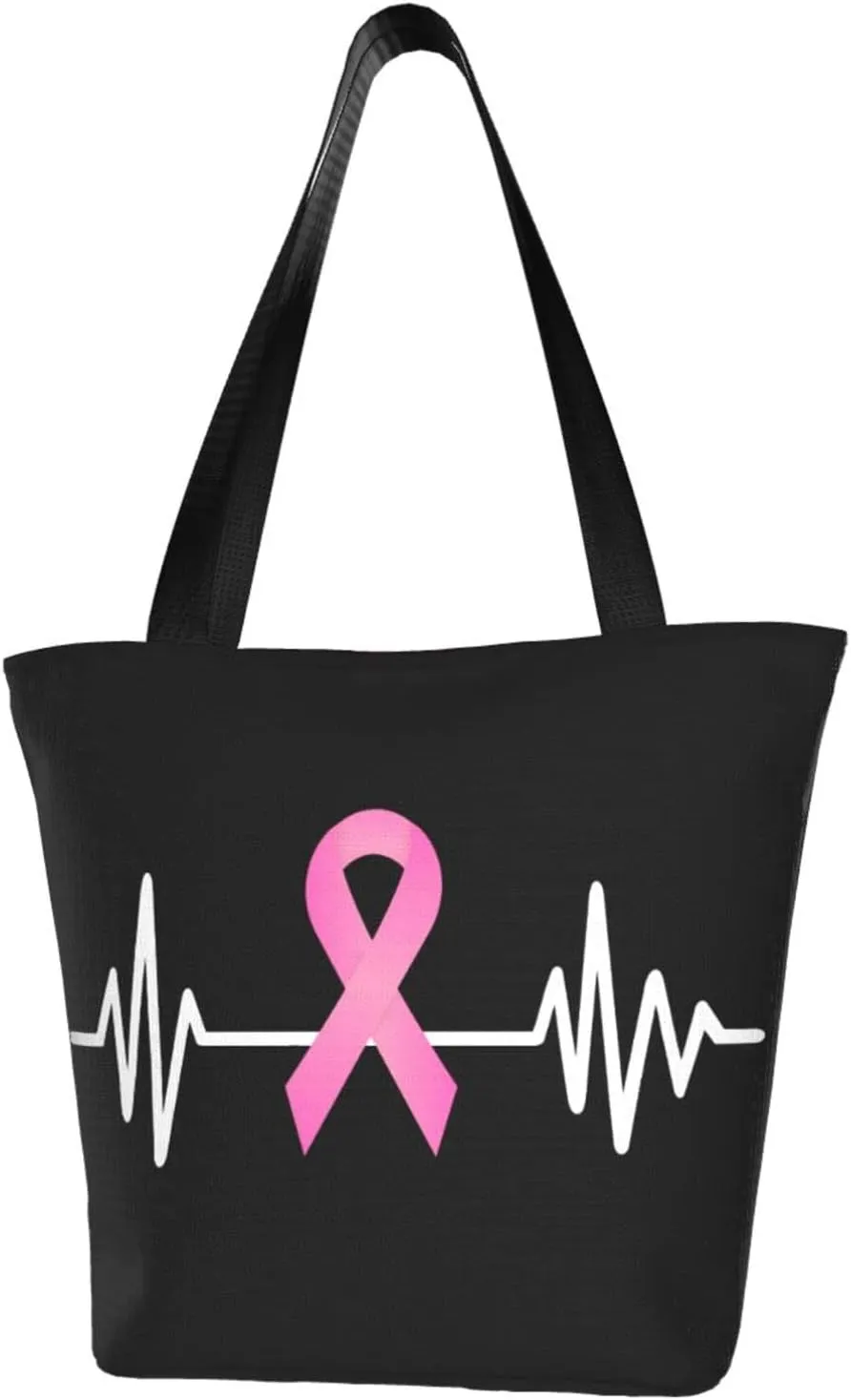 Pink Ribbon Heartbeat Breast Cancer Awareness Fashion Shoulder Bag Large Capacity For Man Or Woman