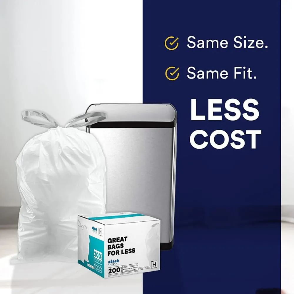 Plasticplace Custom Fit Trash Bags, Compatible with simplehuman Code D White Drawstring Garbage Liners 5.3 Gallon / 20 Liter, 15.75" x 28", 100 Count ( Pack of 1)