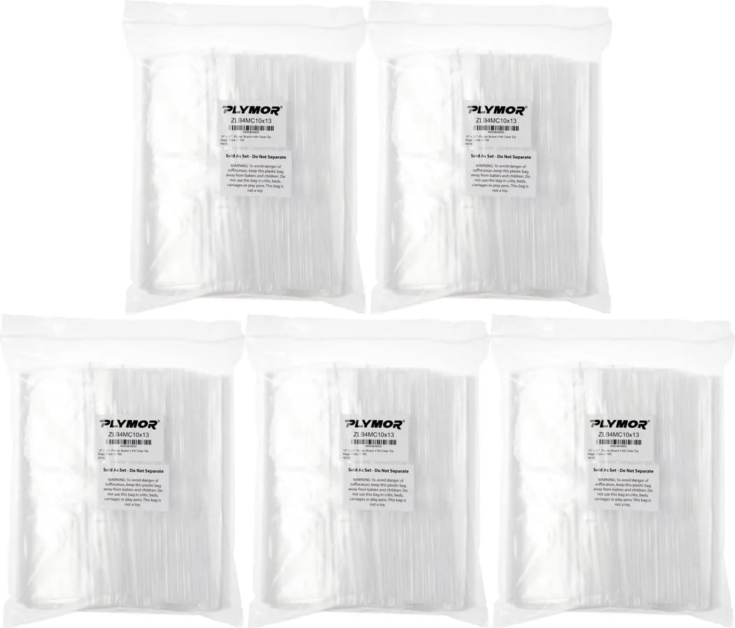Plymor 10" x 13" (Pack of 500), 4 Mil Heavy Duty Zipper Reclosable Plastic Bags