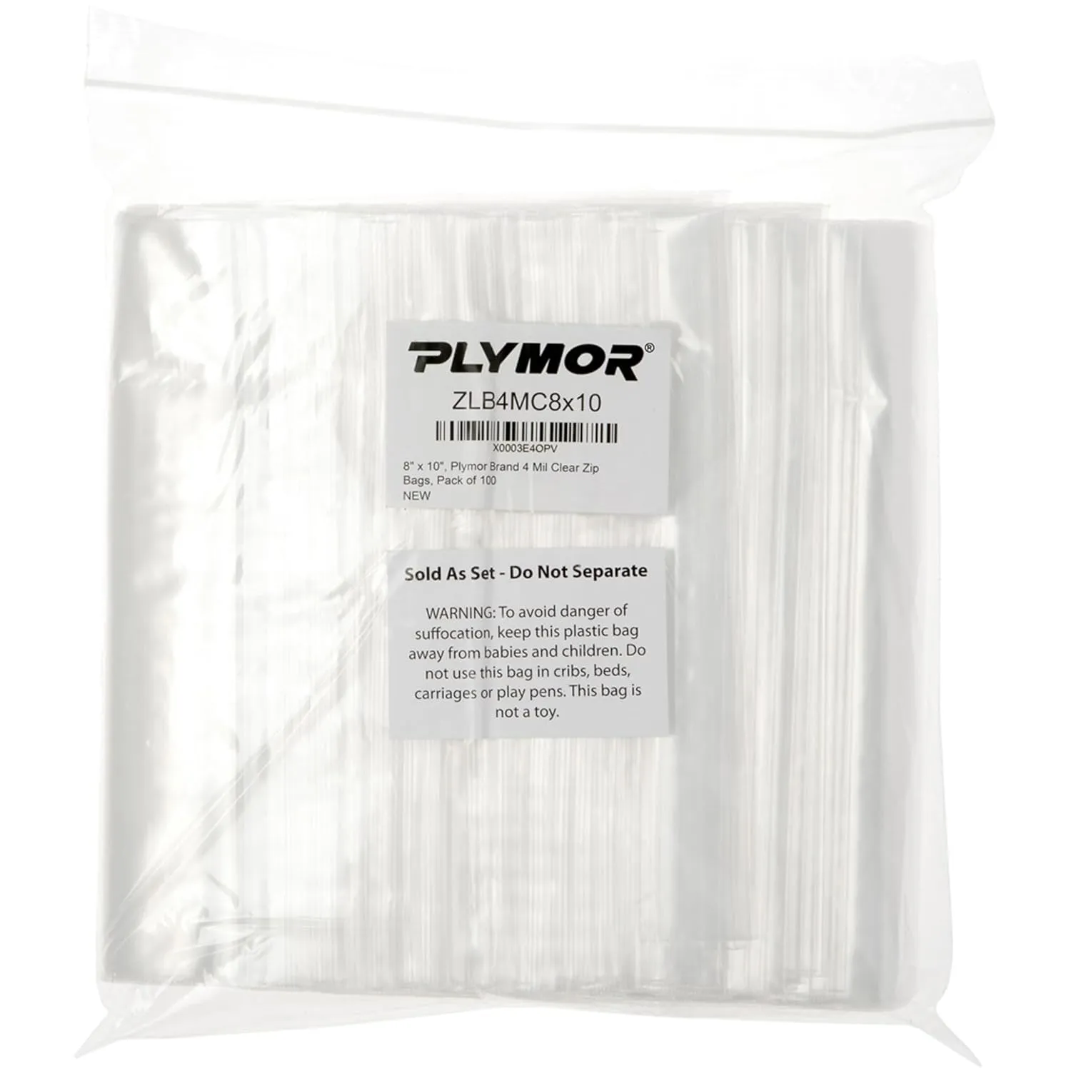 Plymor 8" x 10" (Pack of 100), 4 Mil Heavy Duty Zipper Reclosable Plastic Bags