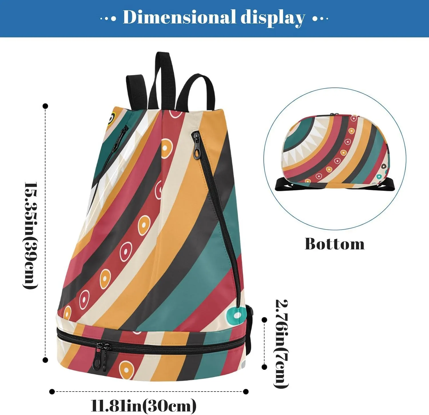 Poeticcity Gym Swimming Drawstring Bags Daypacks Backpack Purse Casual Knapsack Shoulder Bag Sitting Rucksack Colorful Jamaica Tribal Ethnic Pattern a Quarter Cycle