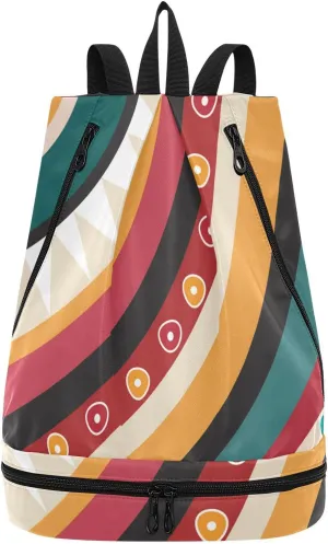Poeticcity Gym Swimming Drawstring Bags Daypacks Backpack Purse Casual Knapsack Shoulder Bag Sitting Rucksack Colorful Jamaica Tribal Ethnic Pattern a Quarter Cycle