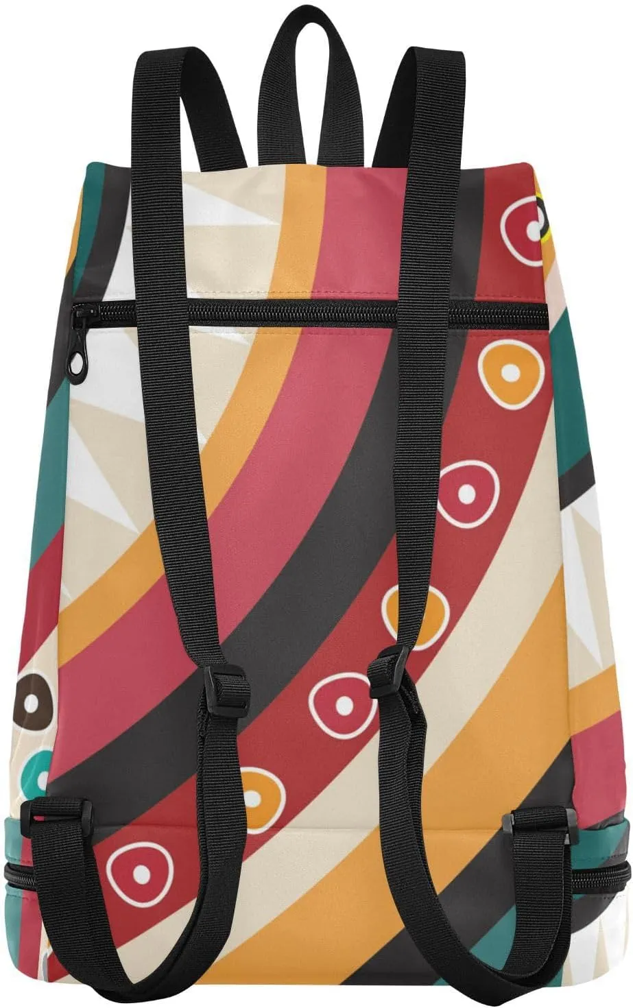 Poeticcity Gym Swimming Drawstring Bags Daypacks Backpack Purse Casual Knapsack Shoulder Bag Sitting Rucksack Colorful Jamaica Tribal Ethnic Pattern a Quarter Cycle
