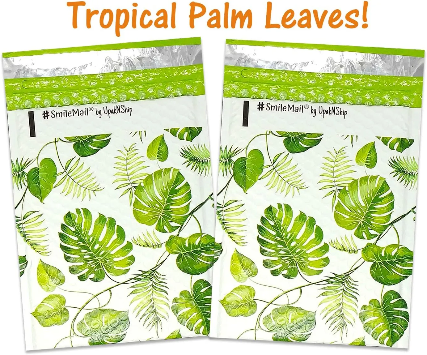 Poly Bubble Mailers, 6x10" Tropical Banana Leaves, Self Sealing Padded Envelope Mailers, (6.5 x 9 Usable Space) Cushioned Peel & Seal Mail Bags W/Kissy Stickers (50)
