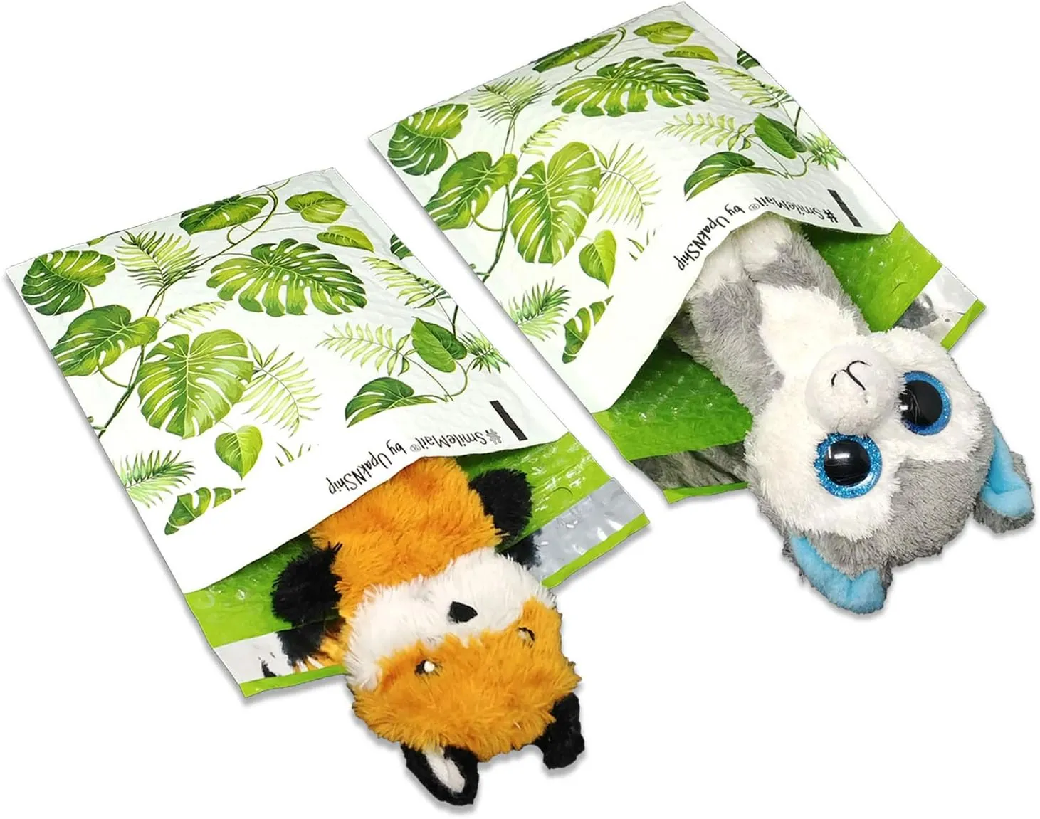 Poly Bubble Mailers, 6x10" Tropical Banana Leaves, Self Sealing Padded Envelope Mailers, (6.5 x 9 Usable Space) Cushioned Peel & Seal Mail Bags W/Kissy Stickers (50)