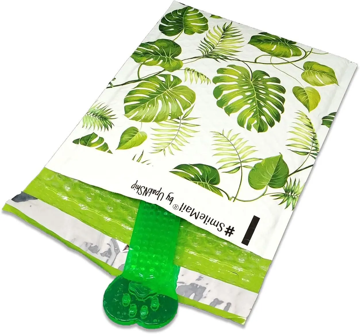 Poly Bubble Mailers, 6x10" Tropical Banana Leaves, Self Sealing Padded Envelope Mailers, (6.5 x 9 Usable Space) Cushioned Peel & Seal Mail Bags W/Kissy Stickers (50)