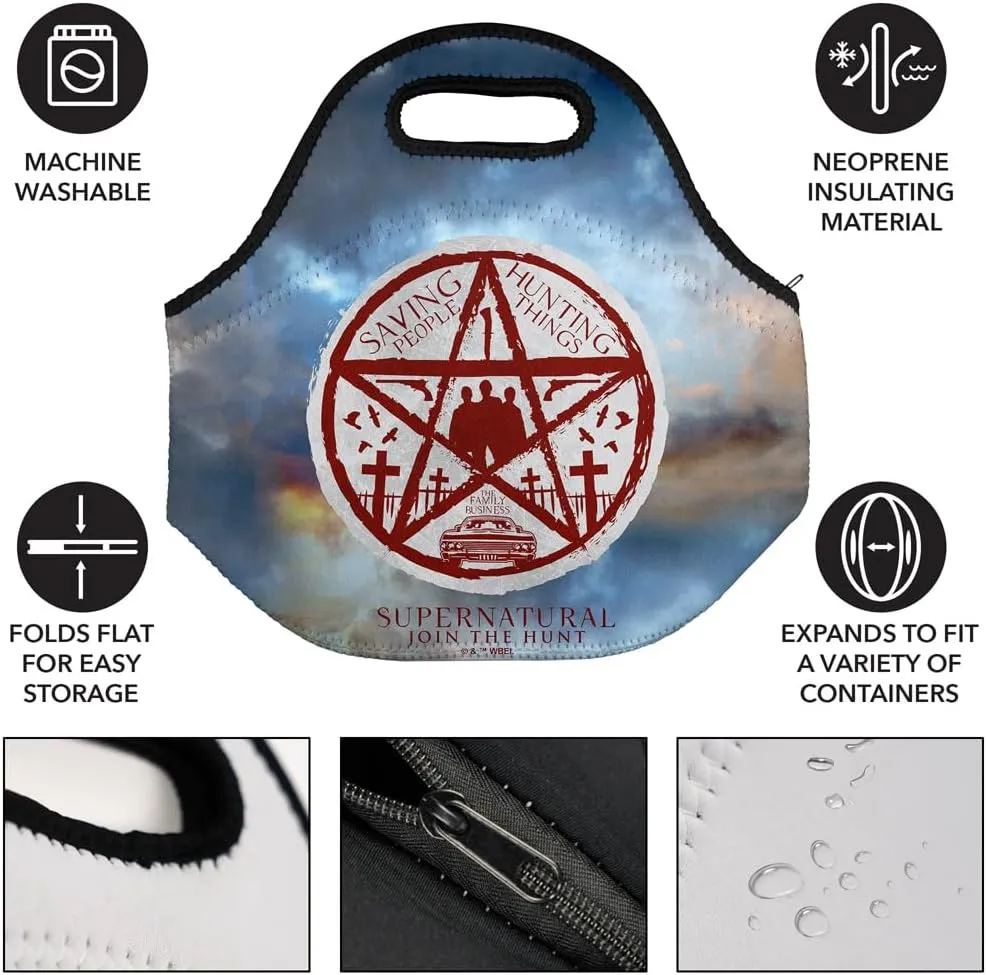 Popfunk Supernatural Saving People Hunting Things Star Soft Neoprene Lunch Bag, Lightweight, Insulated, Reusable for School, Work, Office