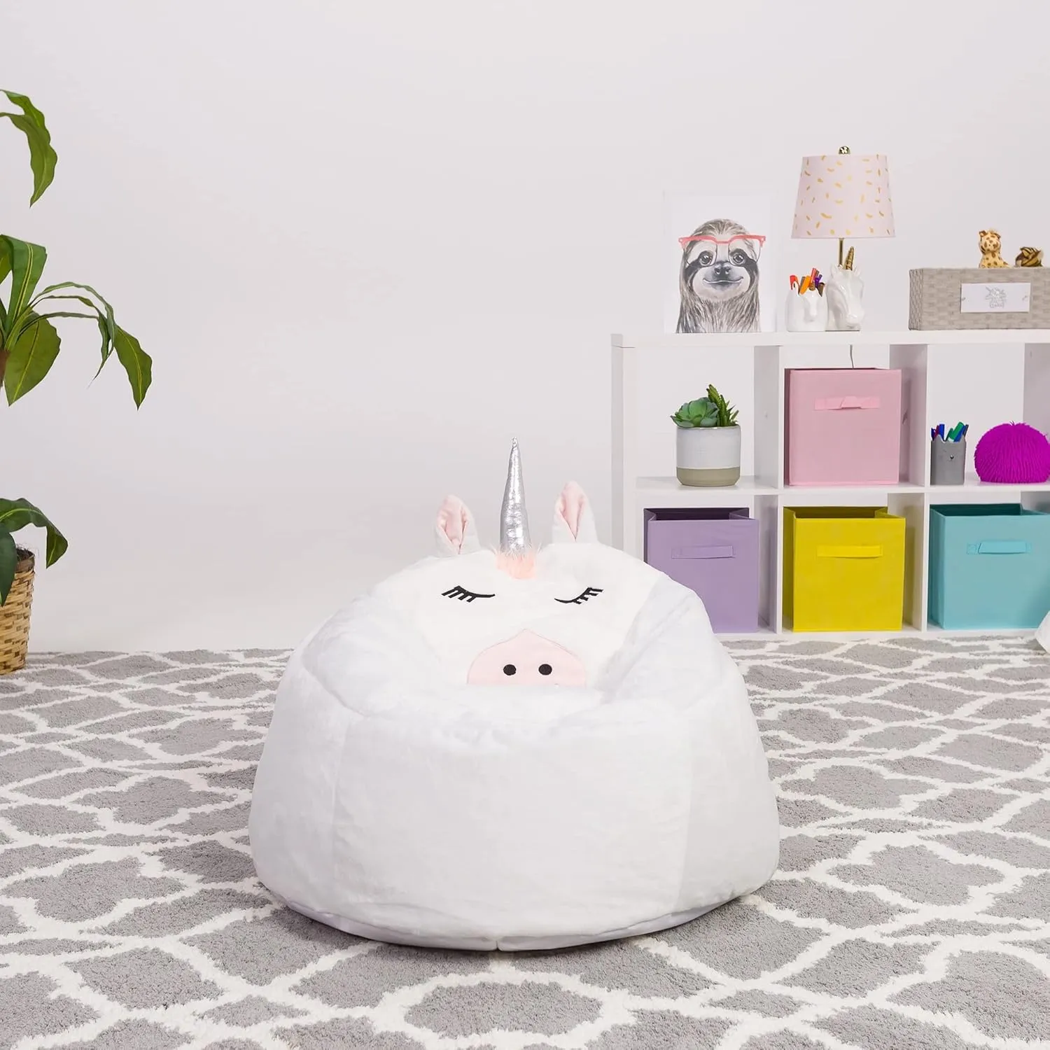 Posh Creations Cute Soft and Comfy Bean Bag Chair for Kids, Animal - Blue Narwal