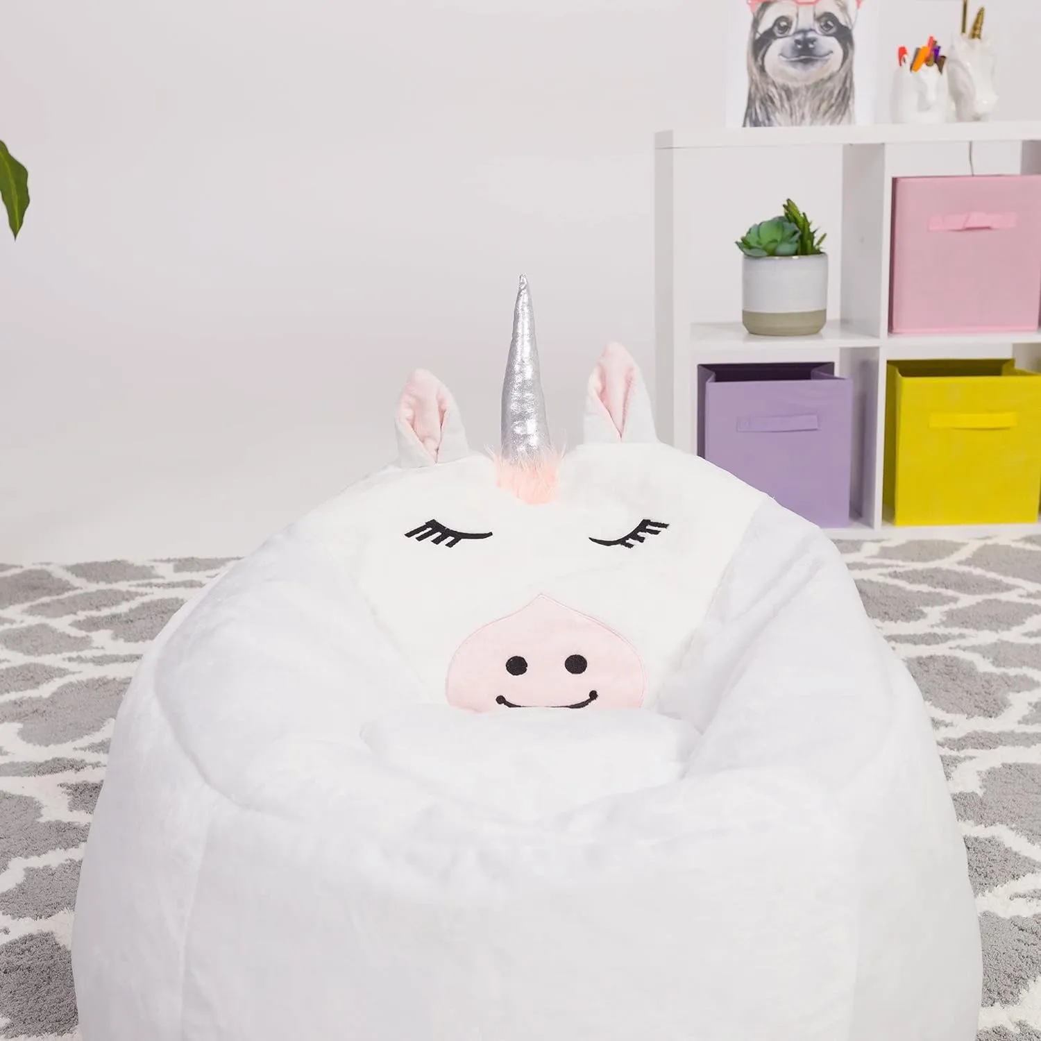 Posh Creations Cute Soft and Comfy Bean Bag Chair for Kids, Animal - Blue Narwal