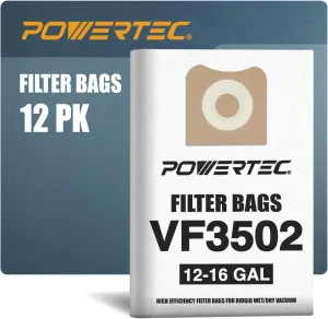 POWERTEC 23743 VF3502 Size A Shop Vacuum Bags for Ridgid 12 Pack, 12-16 Gal. Vacuum Bags for Ridgid HD1200, HD1400 Wet Dry Vac (75002-P6V)