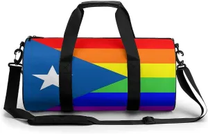 PR State LGBT Rainbow Flag Novelty Large Duffel Bag Lightweight Gym Bag Travel Tote Bags
