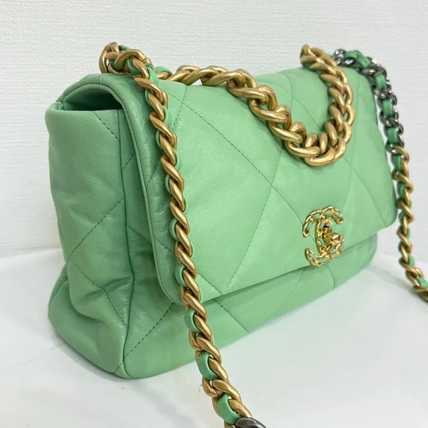 Preloved Chanel 19 Calfskin 2way Chain Bag in Mint Green Shoulder Bag