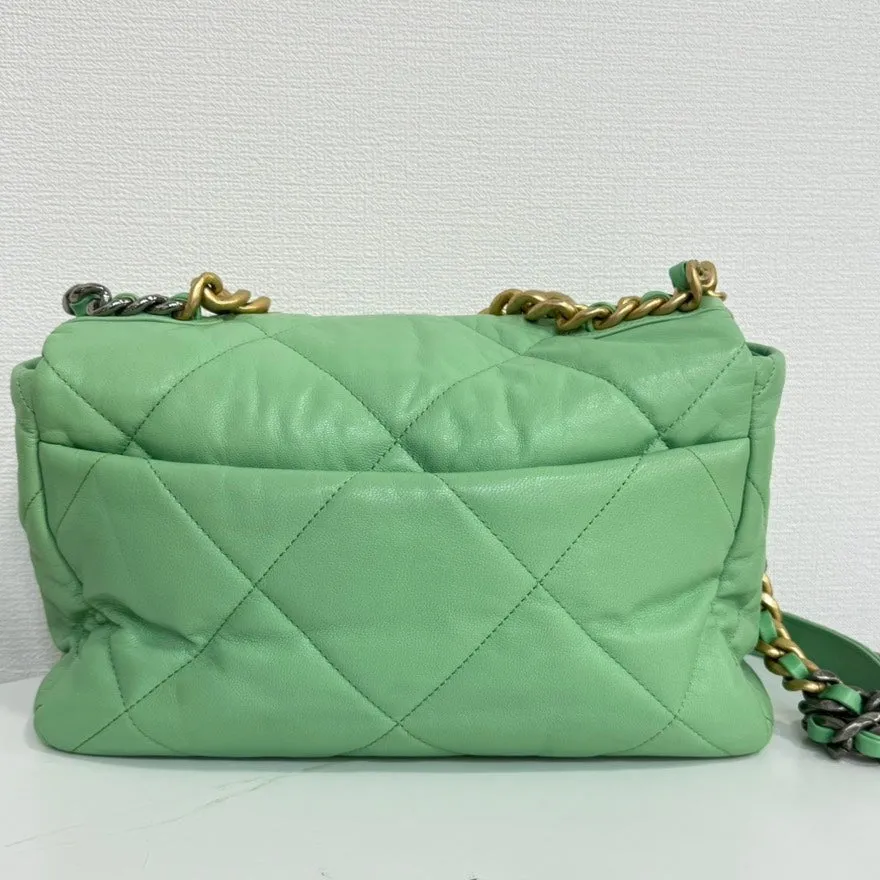 Preloved Chanel 19 Calfskin 2way Chain Bag in Mint Green Shoulder Bag