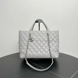 Preloved Chanel Quilted Two-Way Bag 2018 in Light Gray Leather
