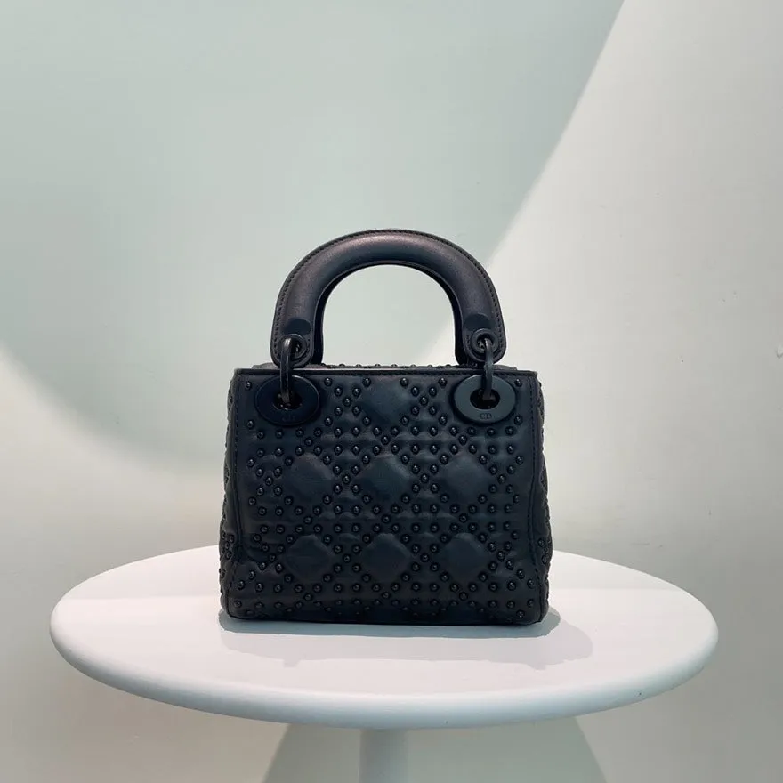 Preloved Christian Dior Lady Dior Black Lambskin Top Handle Bag