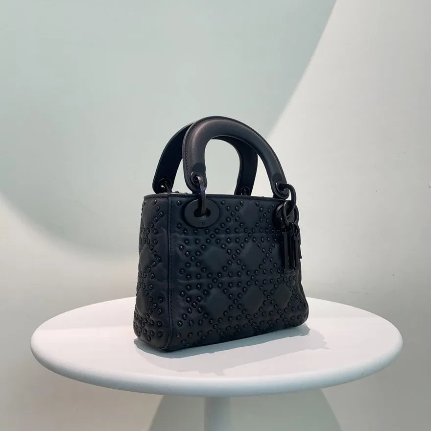 Preloved Christian Dior Lady Dior Black Lambskin Top Handle Bag