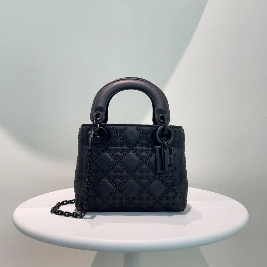 Preloved Christian Dior Lady Dior Black Lambskin Top Handle Bag