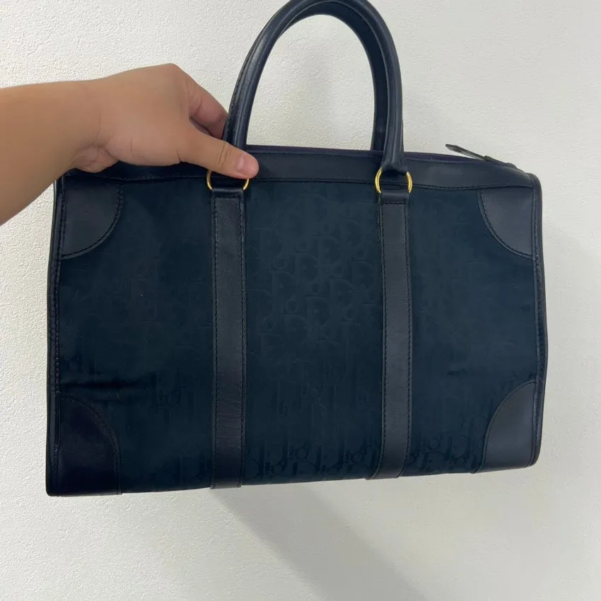 Preloved Dior Boston Bag A7766 Black Leather Top Handle Bag