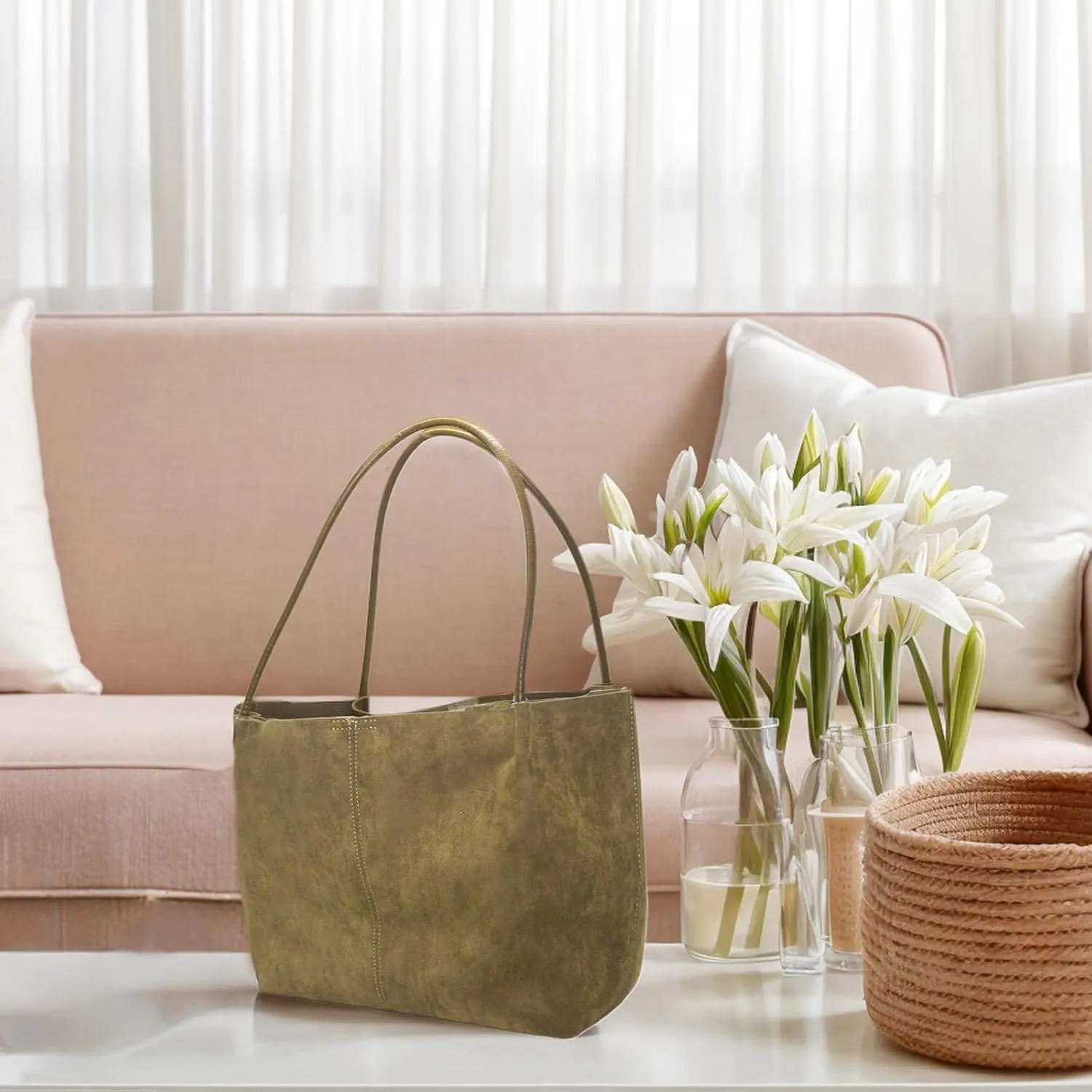 Premium Suede Tote Bag for Women with Large Capacity, Soft Suede Shoulder Bag, Suede Hobo Bags.